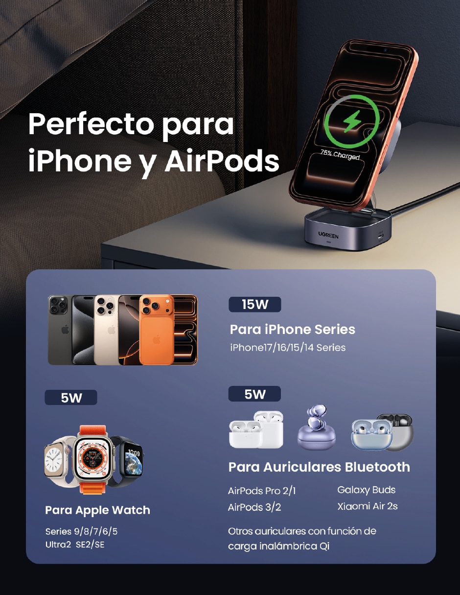 Cargador inalámbrico 35316 USB tipo C 15 W